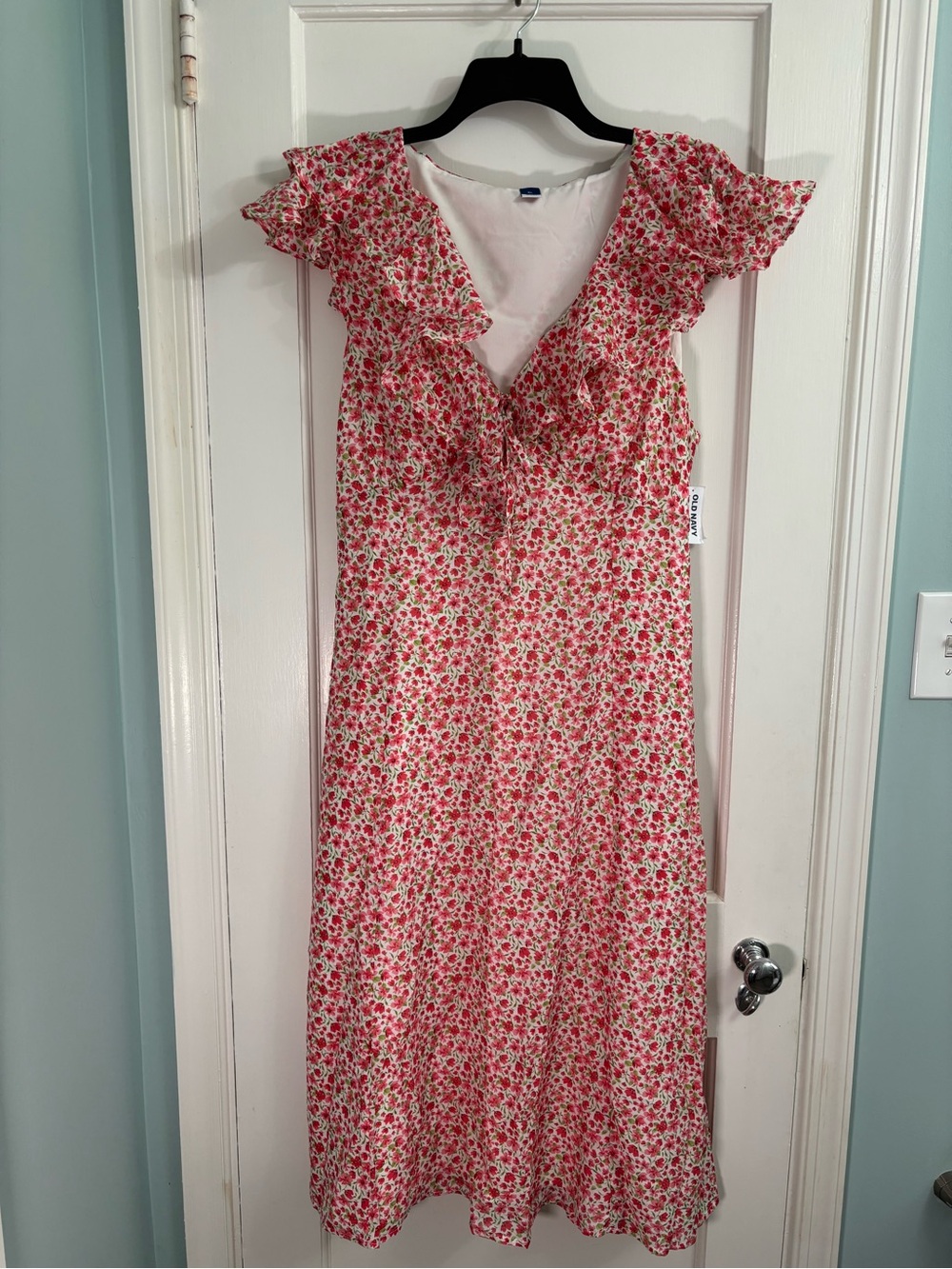 Old Navy Floral-Trim Pink and Cream Dress (XL)